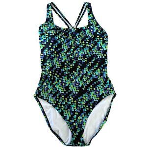 Speedo Black One-Piece Swimsuit with Blue & Green Dot Print
